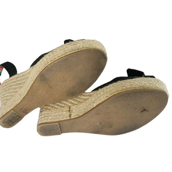 Black and Tan Ankle Wrap Heeled Platform Wedge Sandals Size 10 - Picture 5 of 6